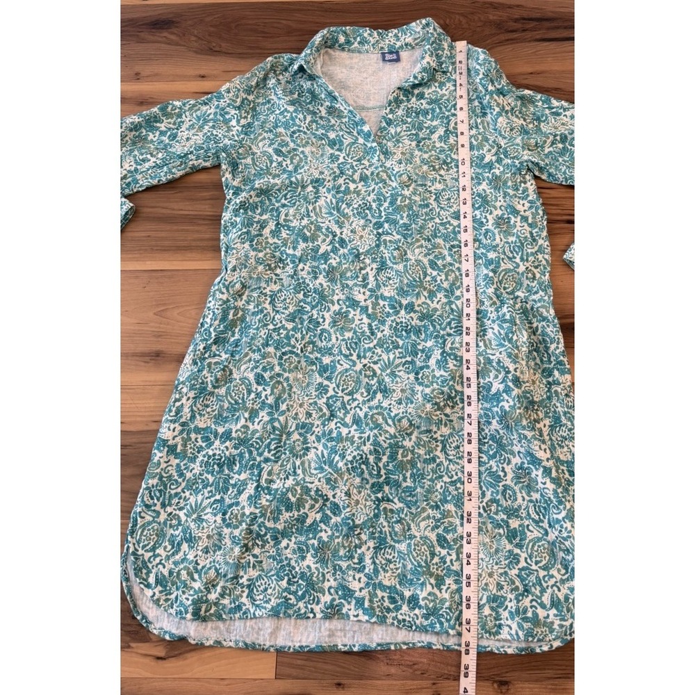 RipSkirt Cotton Shirt Dress Cover Up Teal White Floral Print Pockets Large - Picture 7 of 11